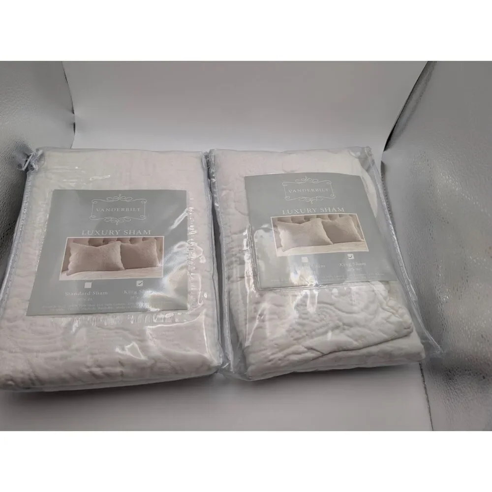 Vanderbilt Luxury King Shams Set of 2 White Matelasse Quilted Cottagecore